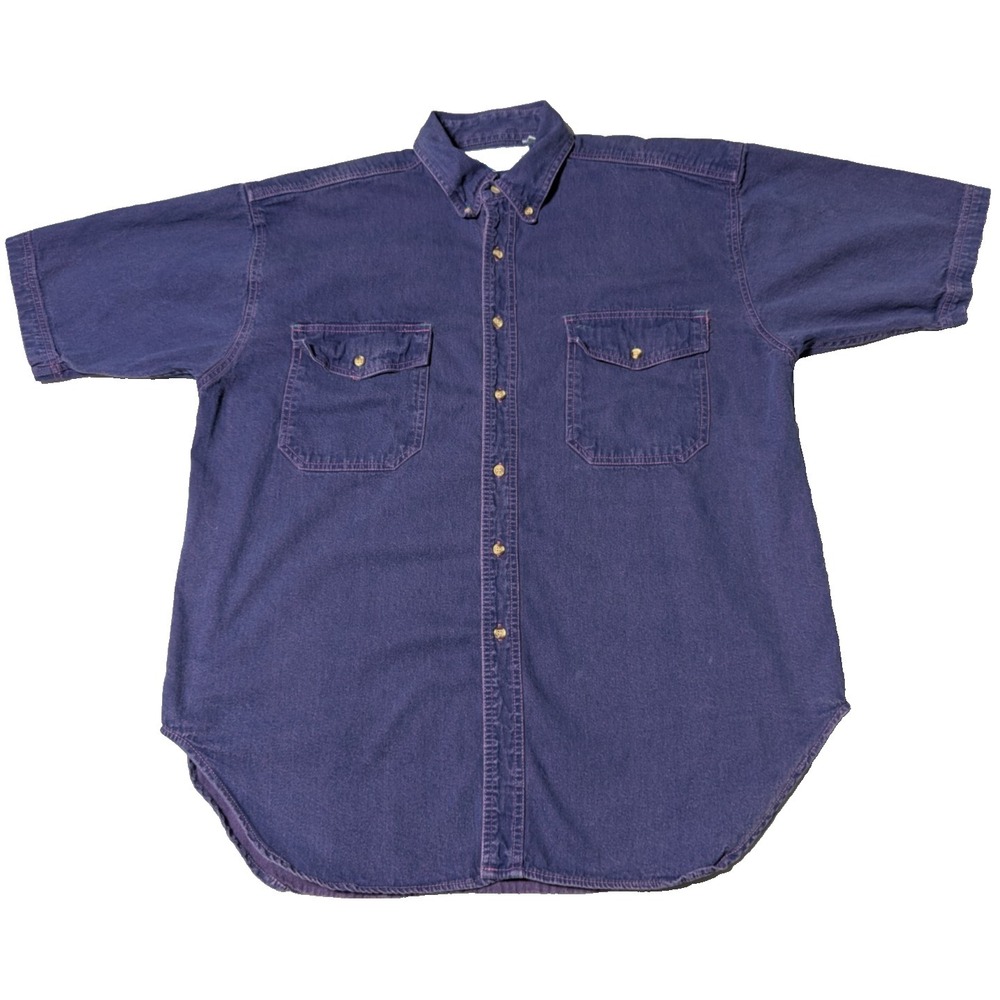VTG WORLD ISLAND Men Size XL PURPLE DYE Pink Thread Cotton Button-Up Denim Shirt